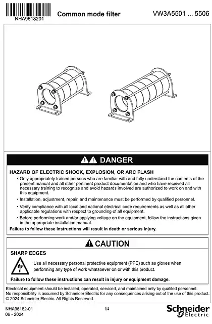 schneider施耐德Instruction sheet - Common Mode Filter _ VW3A5501 ... 5506